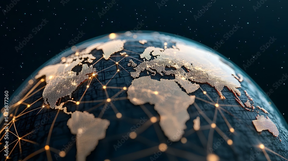 Aufkleber the image shows a stylized 3d model of planet earth, its continents represented by a grid of small, 