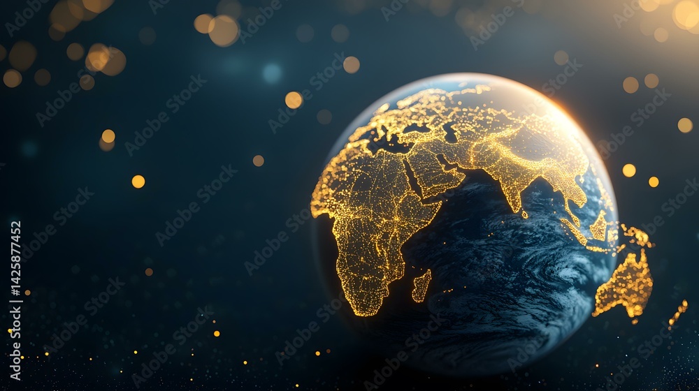 Aufkleber a digitally rendered globe, showcasing a network of glowing golden lines representing global connect