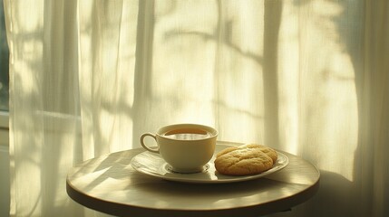 Fototapeta premium Warm tea and cookies by sunlight cozy morning comfort food still life