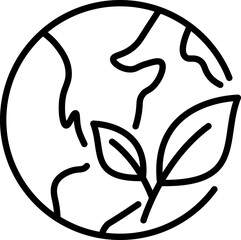 Eco earth outline icon with leaves and planet - Editable Stroke, SVG, fully scalable.