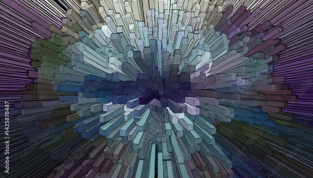 Poster abstract 3d extrusion in a vibrant palette a dynamic swirl of shapes and textures at twilight, embra