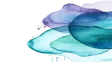 Rolgordijnen patterns with random drips and streaks in shades of blue, teal, and violet, giving a dreamy and artistic impression  © Nattavee