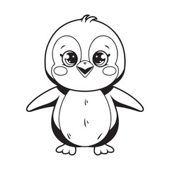 Adorable Penguin Outline – Black and White Clipart