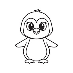 Cute Penguin Outline Drawing – Black and White Art