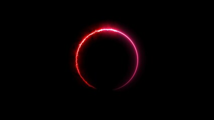 Circle loading icon neon bright magenta red color 4k illustration. On the black background uploading icon.