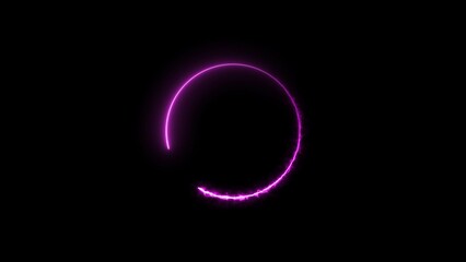 Circle loading icon neon bright magenta color 4k illustration. On the black background uploading icon.