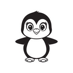 Cute Penguin Outline Drawing – Black and White Art
