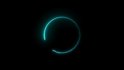 Circle loading icon neon bright cyan color 4k illustration. On the black background uploading icon. 