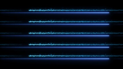 Abstract neon bright royal blue color lines 4k illustration on black background. 