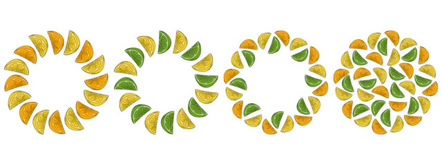 Orange Lemon Lime Circular Frame border Copy space and Round Background Citrus Template idea Set 4