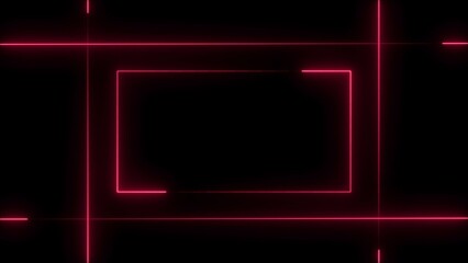 Abstract neon bright rectangle frame magenta red color lines 4k illustration on black background. 