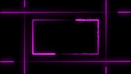 Abstract neon bright rectangle frame magenta color lines 4k illustration on black background. 