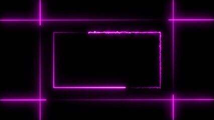 Abstract neon bright rectangle frame magenta color lines 4k illustration on black background. 