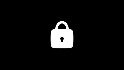 Lock icon white color 4k illustration. Dynamic lock icon neon shiny on black background.