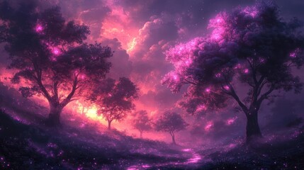 Obraz premium Enchanted, glowing forest at dawn