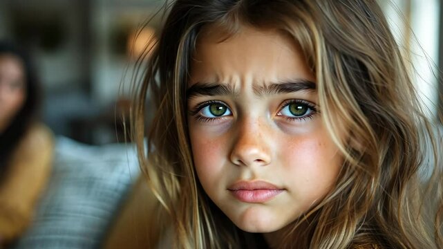 A young sad girl sits alone in a quiet room, reflecting a sense of loneliness, introspection, and emotional vulnerability. A powerful visual representation of solitude, mental health, or emotional str