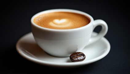 Obraz premium Aromatic Coffee Cup with Latte Art and Roasted Bean