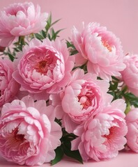 Obraz premium Tightly packed pink peonies, soft focus, pale pink background , flower texture, bloom