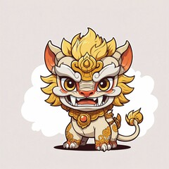 Fototapeta premium Chibi Lion Illustration: An adorable and whimsical chibi-style lion with striking features.