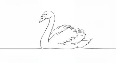 Elegant black and white line drawing swan