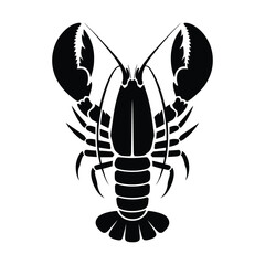 Black Silhouette of Lobster Vector Top View with Claws, Legs and Detailed Segmented Body on White Background