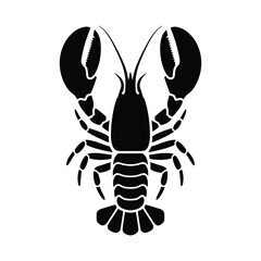 Black Silhouette Vector of Lobster from Top View with Symmetrical Claws, Legs, and Tail on Light Background