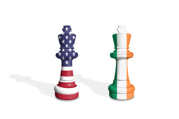 Chess made from USA and Ireland flags. Trade, duty, customs and tariffs war