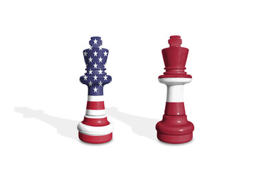 Chess made from USA and Latvia flags. Trade, duty, customs and tariffs war