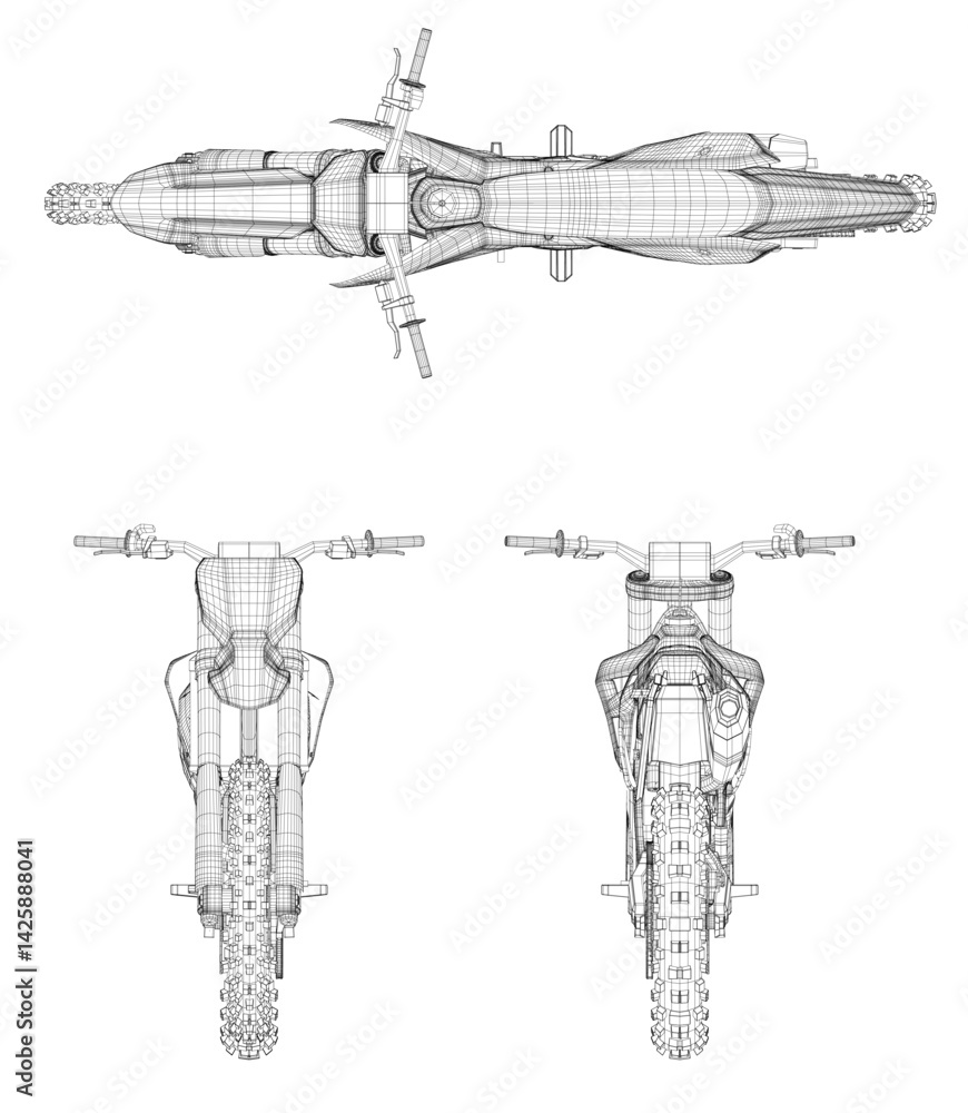Aufkleber a motorcycle is shown in three different views. the first view is a side view of the motorcycle, the