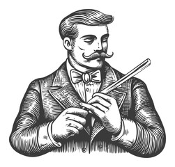 Vintage Hand-Drawn Illustration of a Stylish Mustached Gentleman