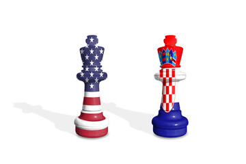 Chess made from USA and Croatia flags. Trade, duty, customs and tariffs war