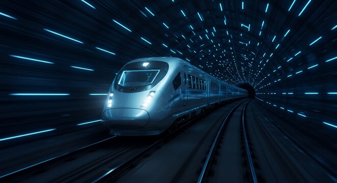 High speed train inside futuristic tunnel