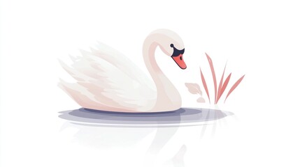 Fototapeta premium Elegant white swan gracefully floats on water
