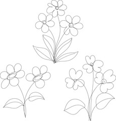 Three Simple Line Drawing Flower Arrangements