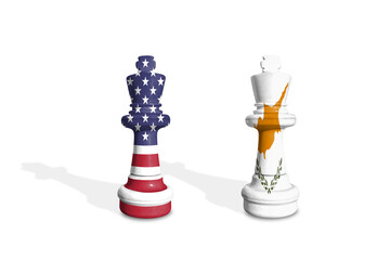 Chess made from USA and Cyprus flags. Trade, duty, customs and tariffs war