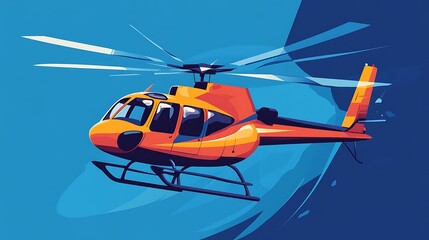 Orange Helicopter in Flight.