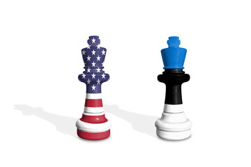 Chess made from USA and Estonia flags. Trade, duty, customs and tariffs war