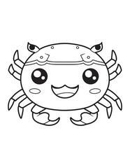 Kawaii Crab Coloring Page – Cute Ocean Animal Illustration for Kids and Adults