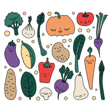 Cute Vegetables with Faces Illustration