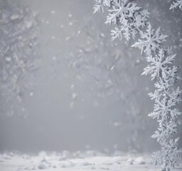 Obraz premium Elegant snowflake border, large & small flakes on snowy backdrop, white, snow, background