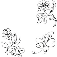 Elegant Black and White Floral Swirl Design Elements