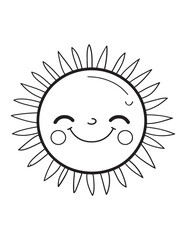 Kawaii Smiling Sun Coloring Page – Cute Sun Wearing Hat for Summer Coloring Fun
