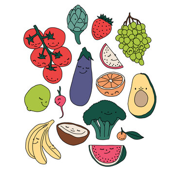 Playful Fruits and Vegetables Illustration