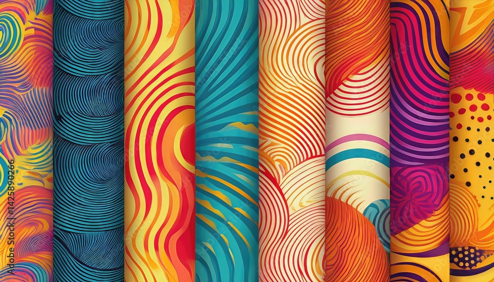 Poster collection of s patterns without seams vibrant kaleidoscope of retro fashion trends, capturing the e