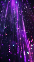 Vibrant purple background with shimmering light trails and glowing particles creating a mystical and futuristic atmosphere.