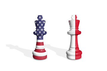 Chess made from USA and Malta flags. Trade, duty, customs and tariffs war