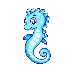 Fototapeta premium Cute cartoon seahorse, isolated on white background, for children's book illustration