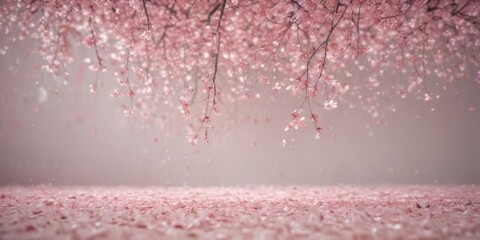 Soft pastel background with gently falling pink sakura petals, creating a dreamy scene ,  petals,  calm,  subtle