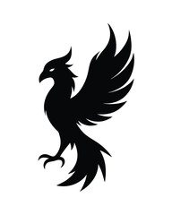 phoenix black silhouette vector on white background