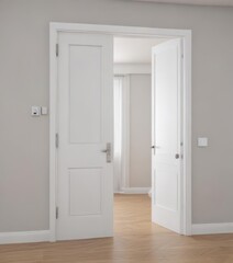 Modern white wooden interior doors, various open/closed positions ,  doorway,  product photography